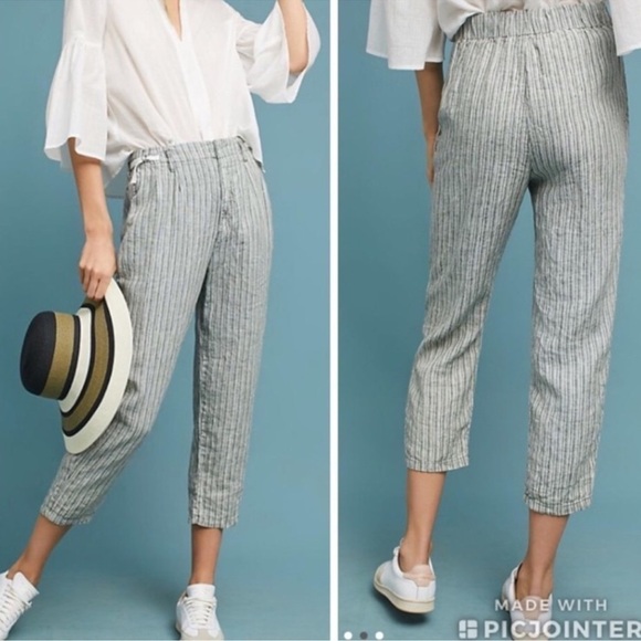 Anthropologie Moss Striped Pleated Linen Pants Sz 28 - Picture 1 of 8